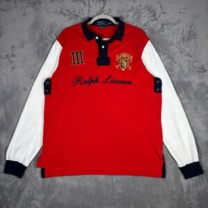 Polo Ralph Lauren Rugby Shirt Big Logo Crest Red Custom Fit XL
